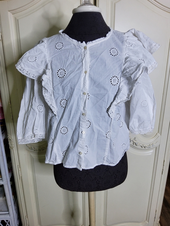 Zara Tops - Zara White Eyelet Ruffle Prairie Blouse